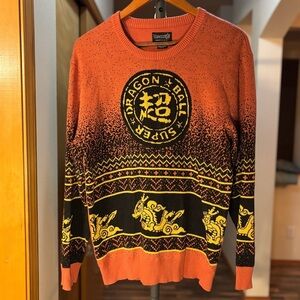 Dragon Ball Super Logo Pullover Knit Sweater Orange Yellow Black Men's Size XL